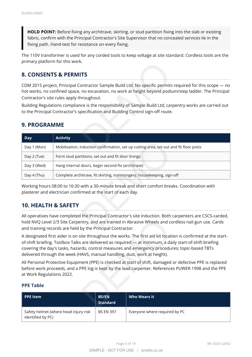 Sample RAMS page 6 of 19 (watermarked DEMO)
