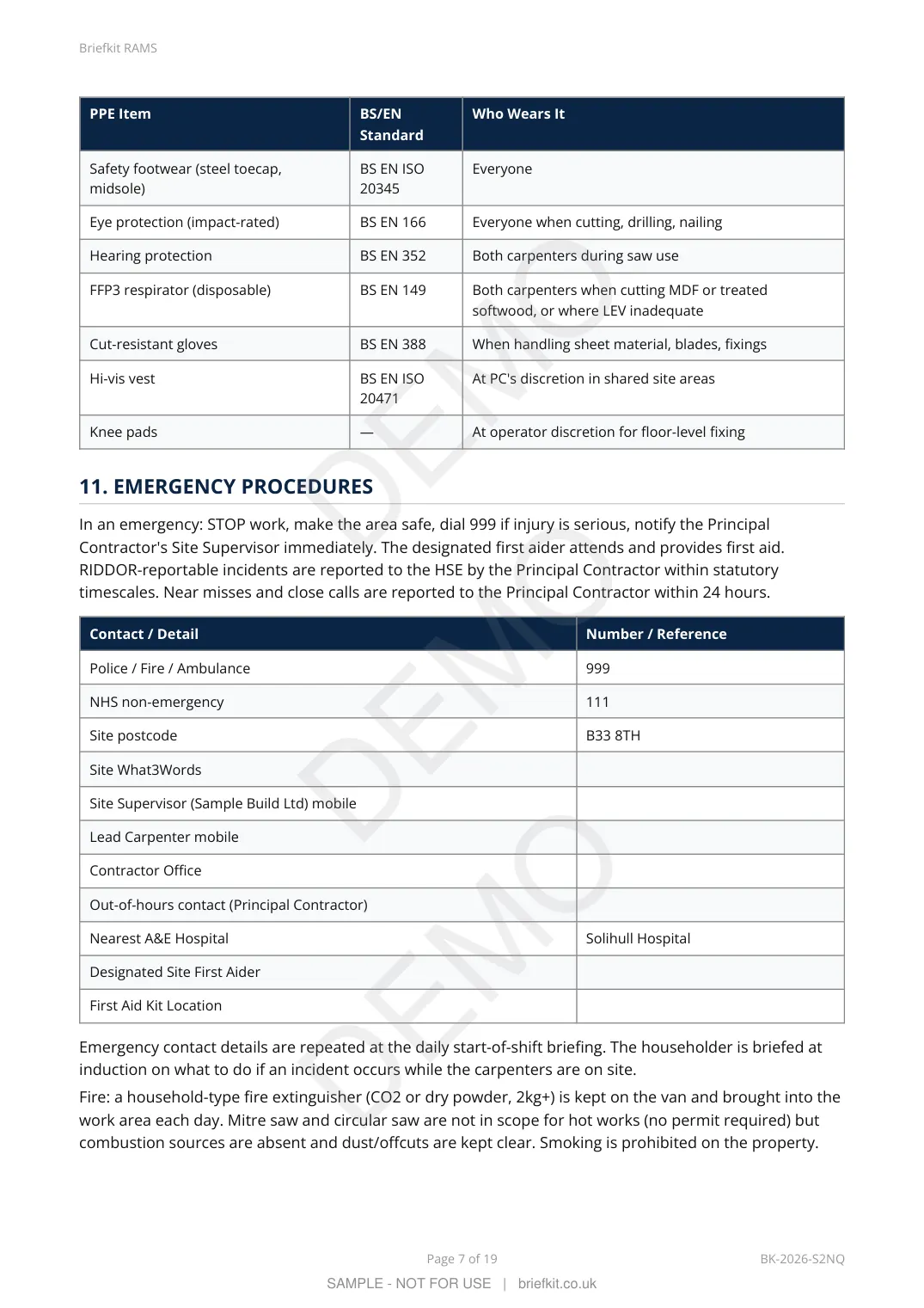 Sample RAMS page 7 of 19 (watermarked DEMO)