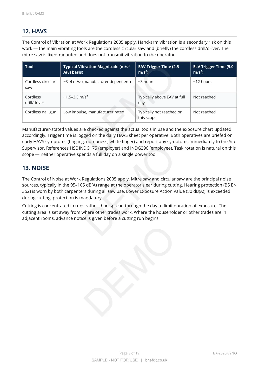Sample RAMS page 8 of 19 (watermarked DEMO)