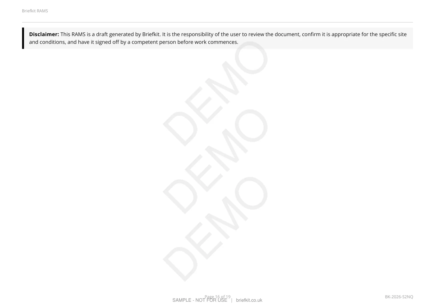 Sample RAMS page 16 of 19 (watermarked DEMO)
