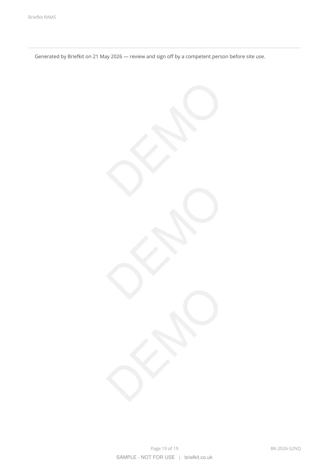 Sample RAMS page 19 of 19 (watermarked DEMO)